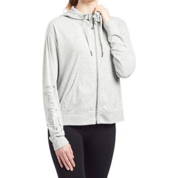 "Namaste " Gaiam Gray Heather ZipUp Hoodie - Picture 2 of 6